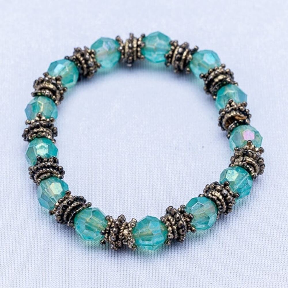 Unique Teal and bronze beaded bracelet